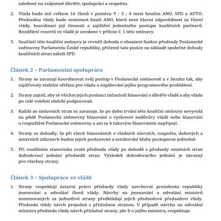 Koaliční smlouva mezi ANO, SPD a Motoristy