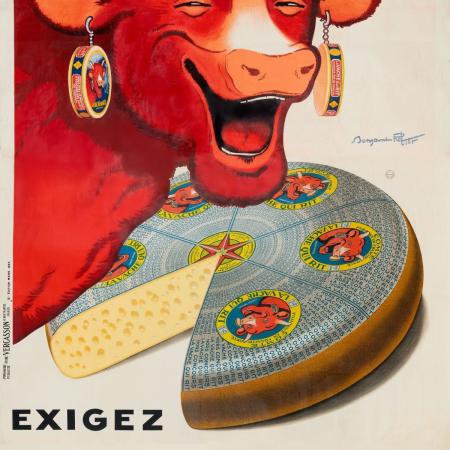 Reklama na sýr La vache qui rit (Veselá kráva) z roku 1923 od Benjamina Rabiera