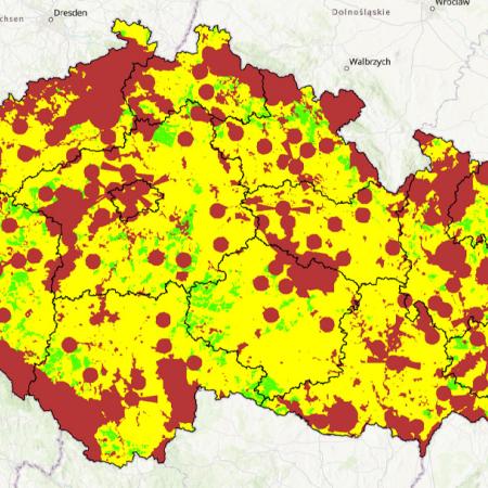 Mapa ČR - vyznačené limity veřejných zájmů pro VTE