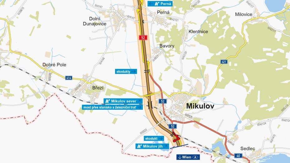 Mapa výstavby dálnice D52