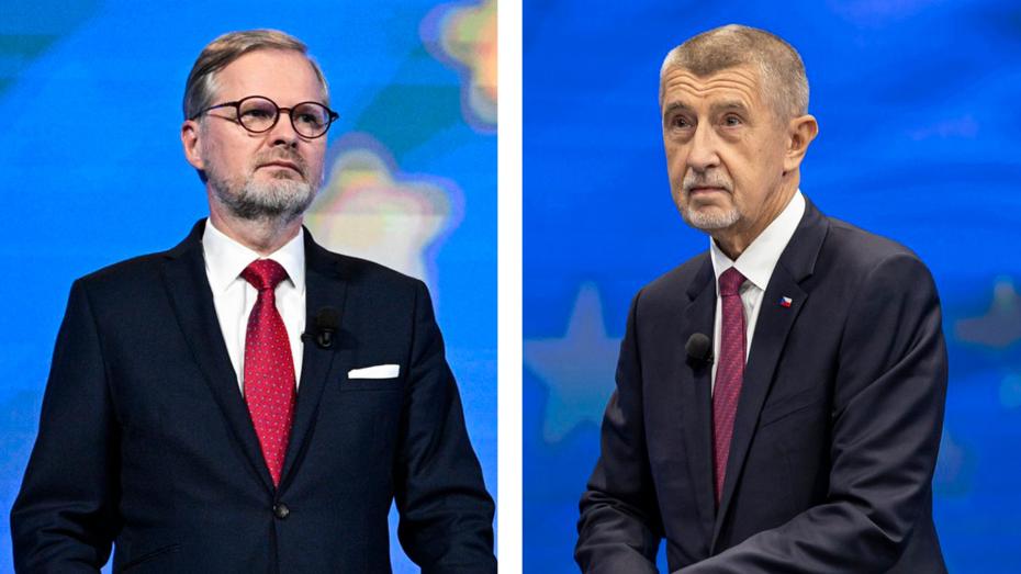 Petr Fiala a Andrej Babiš vystoupili 5. června 2024 ve společné televizní debatě na CNN Prima news.