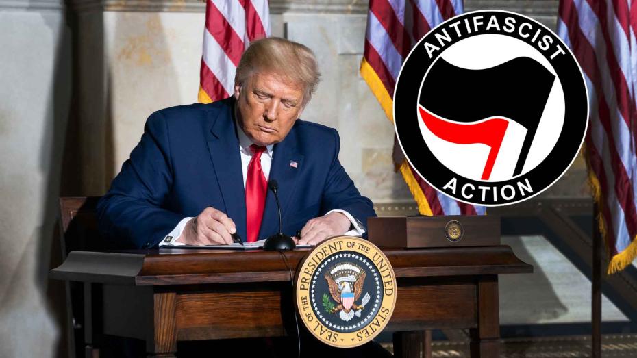 Donald Trump a logo Antifa 