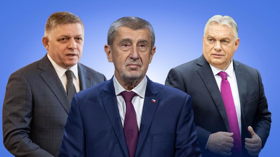 ilustrační koláž - zleva Robert Fico, Andrej Babiš a Viktor Orbán
