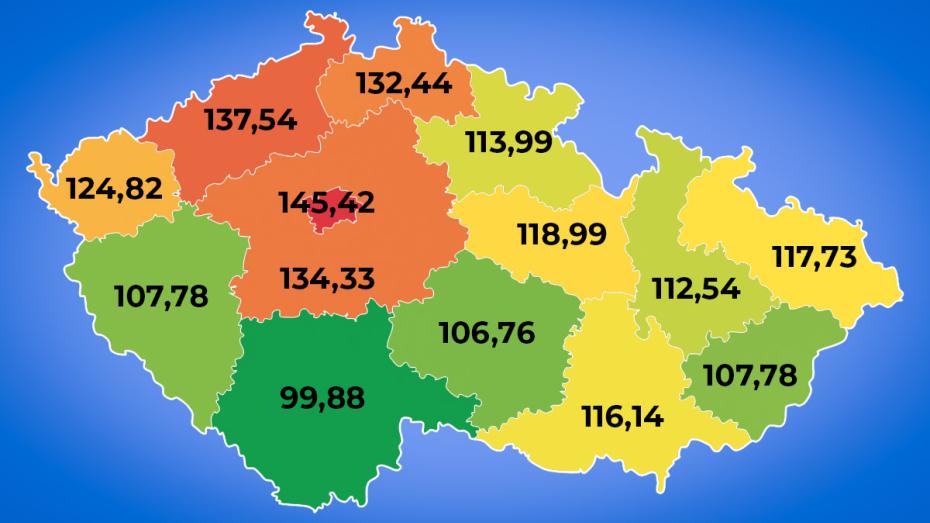 Cena za vodné a stočné s DPH (1000 l) podle krajů