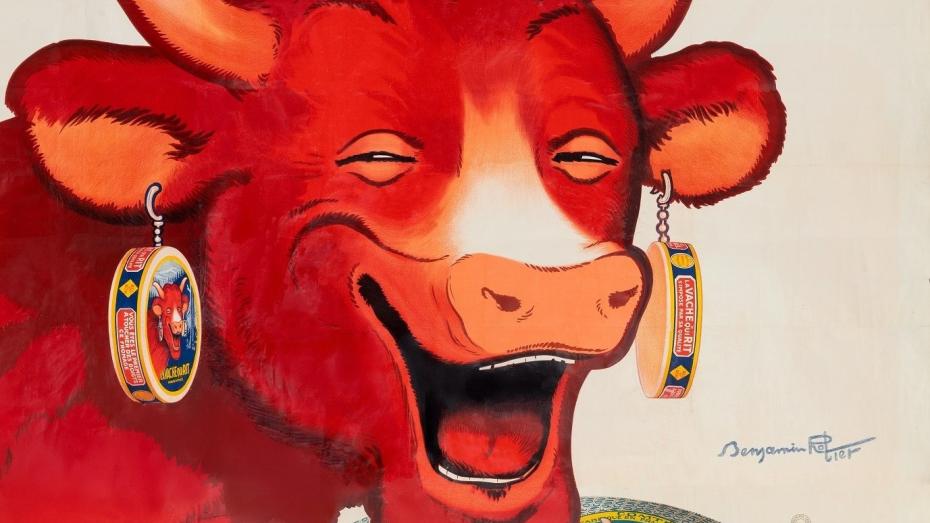 Reklama na sýr La vache qui rit (Veselá kráva) z roku 1923 od Benjamina Rabiera