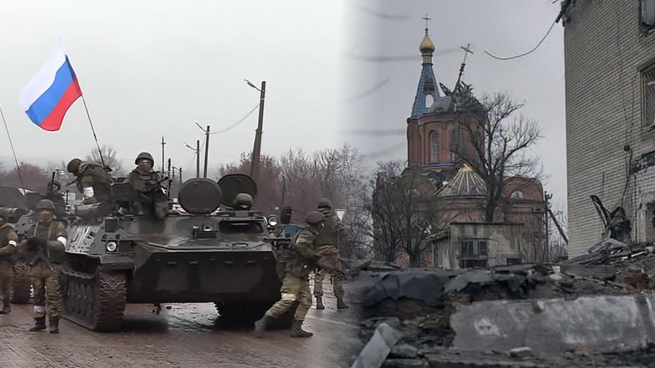 ilustrační koláž - Ruští vojáci a oblast Orichiv