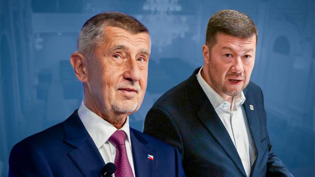 ilustrační koláž - Andrej Babiš a Tomio Okamura