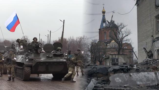 ilustrační koláž - Ruští vojáci a oblast Orichiv