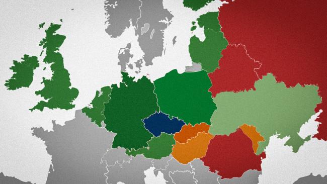 Ilustrační mapa, jak Češi vnímají spojenectví s okolními státy