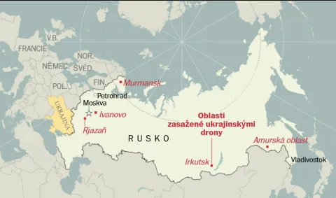 Mapa zasažených oblastí Ruska pomocí dronů