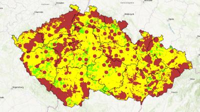 Mapa ČR - vyznačené limity veřejných zájmů pro VTE