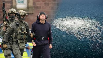 ilustrační koláž - Federální policisté eskortují podezřelého Serhii K., který se údajně podílel na umístění výbušnin potrubí Nord Stream 2