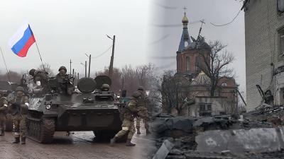 ilustrační koláž - Ruští vojáci a oblast Orichiv